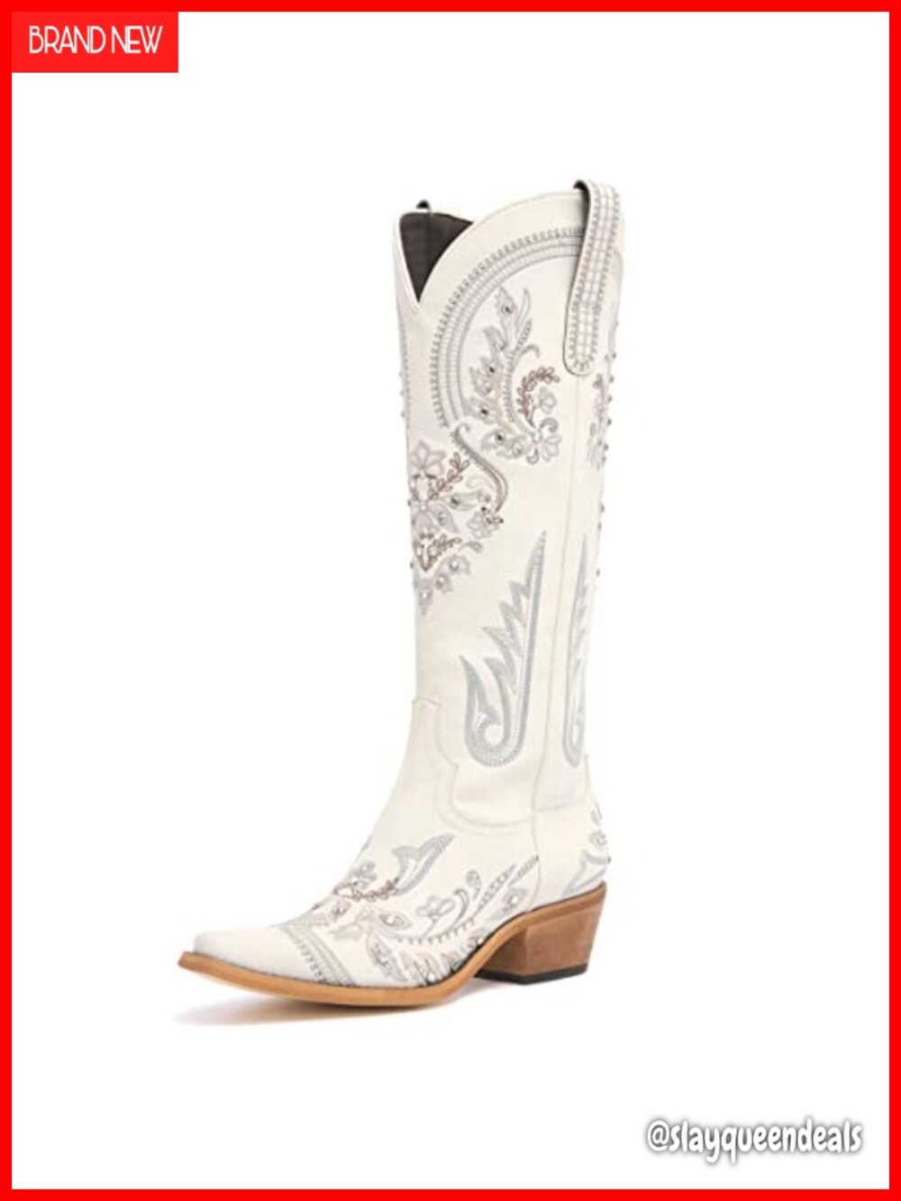Western Cowboy Boots Women Rhinestone Knee High Snip Toe Faux Leather